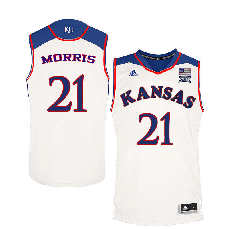 Men Kansas Jayhawks #21 Markieff Morris College Basketball Jerseys-White - Click Image to Close